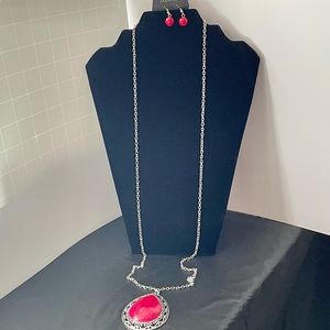 Paparazzi Long Red Necklace & Earring Set